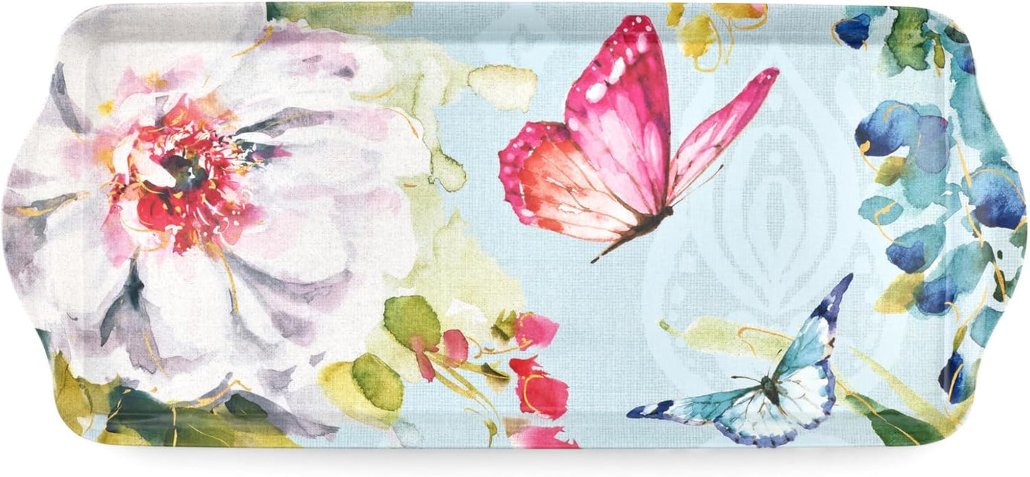 Pimpernel Colorful Breeze Small Handled Tray - Rectangular Melamine Snack Tray with Abstract Floral Design & Side Handles - Dishwasher Safe for Coffee Tea Pastries or Vibrant Kitchen Tabletop Display