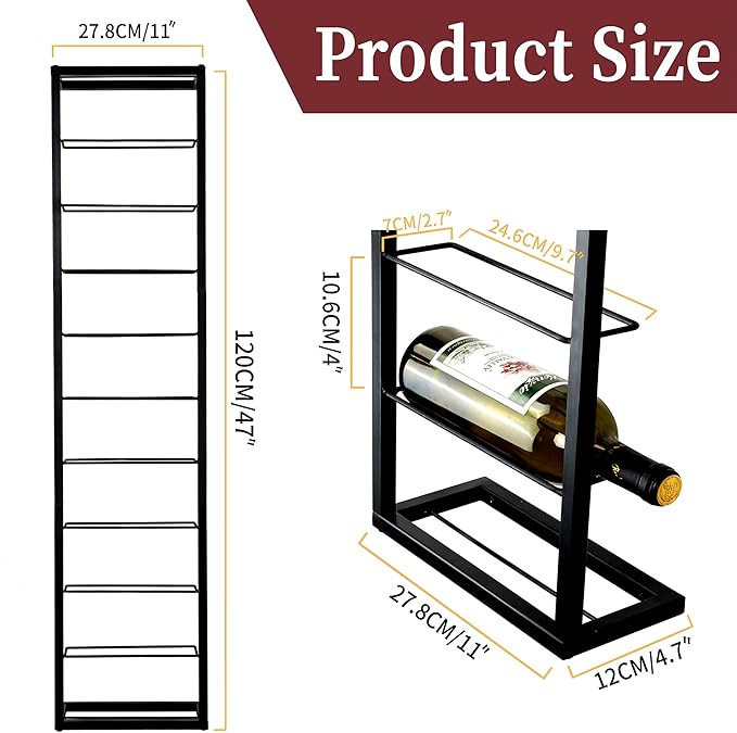 Wall Mount Wine Rack - 10 Bottle Black Metal Wine Bottle Holder for Wall, Wine Bottles Storage Organizer Display Shelf for Home, Bar, Dining Room, Liquor, Kitchen, Wine Cellar
