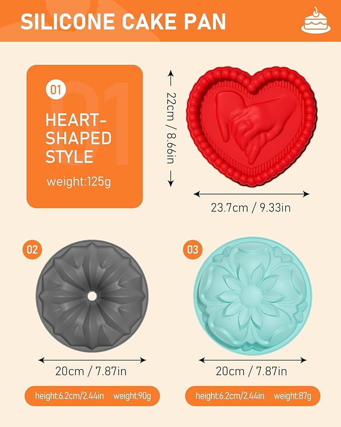 3 Pack Silicone Cake Molds Nonstick, Christmas Silicone Bundt Cake Pan, Baking Pan for Cake,Brownie Bread Jello and Pies, Tarts