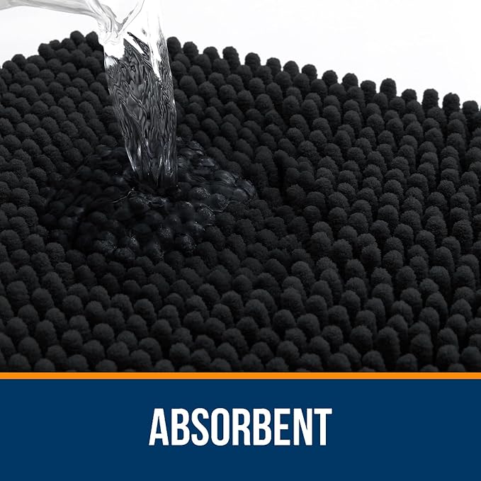 OLANLY Bathroom Rugs 50x30, Extra Soft Absorbent Chenille Bath Rugs, Rubber Backing Quick Dry, Machine Washable Bath Mats for Bathroom Floor, Tub and Shower, Home Decor Accessories, Black