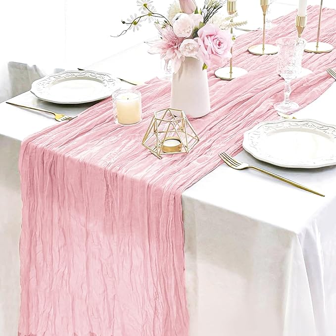 20 Pack Cheesecloth Table Runner Light Pink, Rustic Boho Gauze Fabric Table Runner Romantic Table Runner For Wedding, Festival, Birthday, Anniversary, Dinner and Outdoor Events (17.7 x 108 inch)