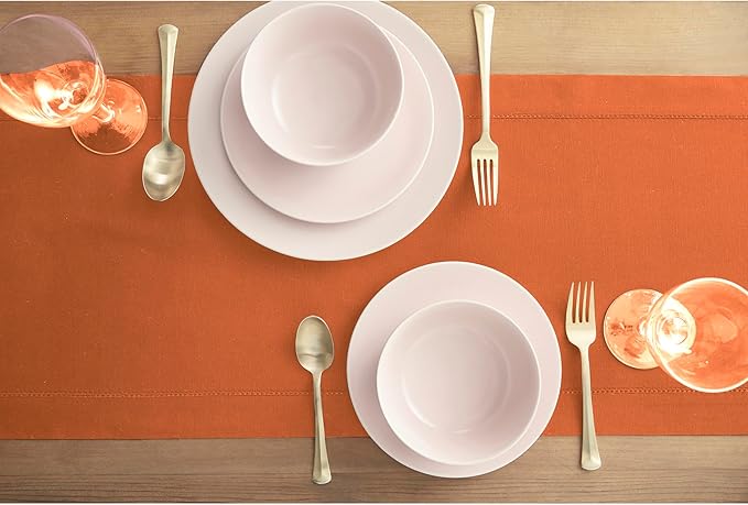 Solino Home Cotton Linen Pumpkin Table Runner 90 Inches Long - Hemstitch 14 x 90 Inch Table Runner for Holiday - Handcrafted and Machine Washable