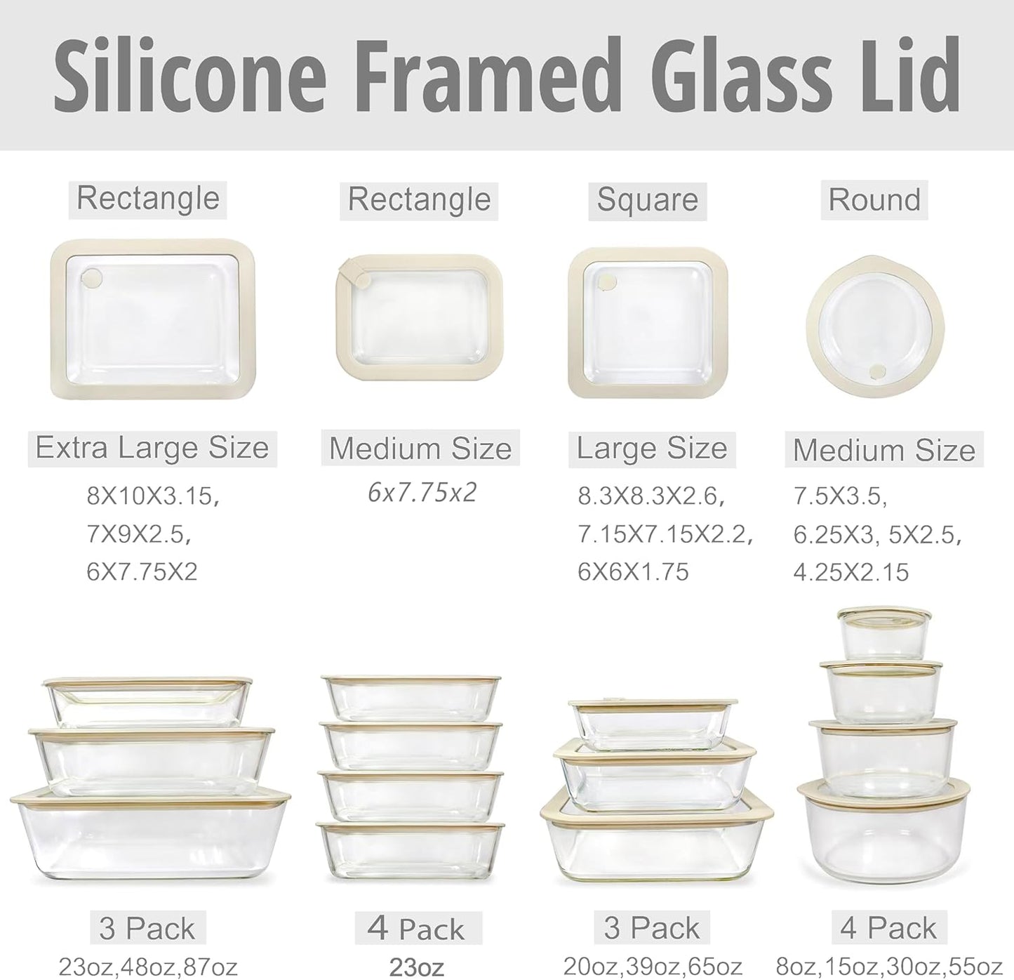 Urban Green Glass Food Container Set with Glass Lid, 4 Pack, Food Storage Containers Set, Airtight, LeakProof, 100% Plastic Free, Meal Prep Containers (White Color)