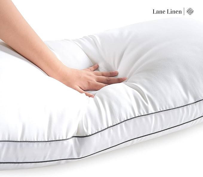 Lane Linen King Size Pillows Set of 2 - Medium Soft Support Gusseted Hotel Quality Bed Pillow, Down Alternative Pillows for Side, Back and Stomach Sleepers, Cool & Breathable For Every Day Use - White