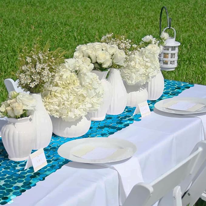 12 x 108 Inch Turquoise Sequin Table Runner Glitter Rectangle Big Sequin Table Runner for Wedding Party Birthday Christmas Halloween Decoration (1 Pack)