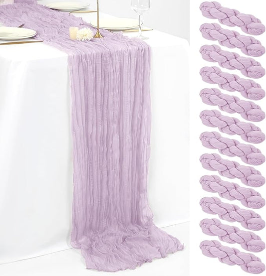 12 Pack 10Ft Lilac Cheesecloth Table Runner 35 x 120 inch Boho Gauze Cheese Cloth Table Runner Vintage Rustic Sheer Runners for Wedding Bridal Shower Birthday Party Cake Table Decorations