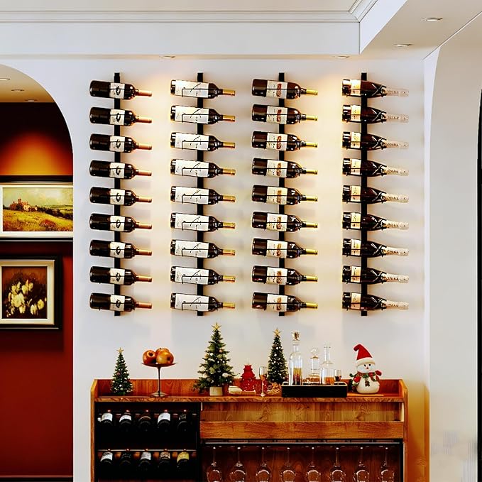 2 Pack 12 Bottle Wall Wine Rack for 24 Wine Bottles, DIY Detachable Wall Mount Wine Rack, Wine Storage Organizer Display Holder Used As One or Four, for Kitchen, Dining Room, Bar, Wine Cellar