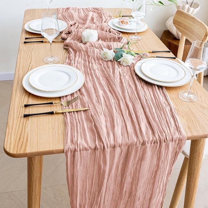 Wokceer Cheesecloth Table Runner Thanksgiving 12Pack 10FT Dusty Pink Boho Gauze Fall Cheese Cloth Table Runner for Party Long Rustic Sheer Table Runners for Baby Bridal Shower Wedding Easter Table