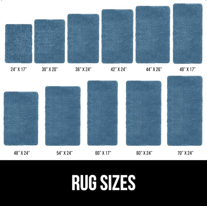 GORILLA GRIP Bath Rug Mat 30x20, Thick Soft Absorbent Chenille, Quick Dry Microfiber Mats, Rubber Backing Washable Shower Floor Rugs, US Designed Bathroom Bathmat Home Decor Accessories, Blue