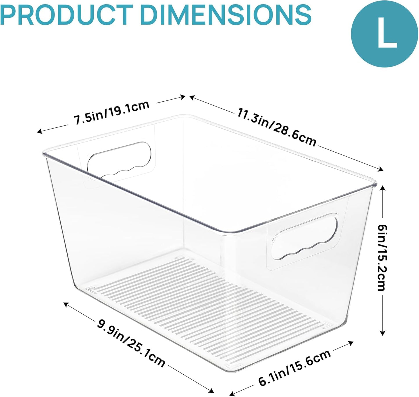 Vtopmart Clear Plastic Pantry Organizer Bins, 6 PCS Food Storage Bins with Handle for Refrigerator, Fridge, Cabinet, Kitchen, Countertops, Cupboard, Freezer Organization and Storage, BPA Free, Large