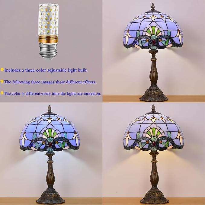 Tiffany Lamp Stained Glass Table Lamp Antique Bedside Reading Light W12H19 Inches (Baroque)