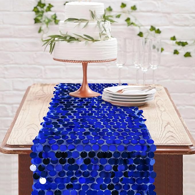 12 x 108 Inch Royal Blue Sequin Table Runner Glitter Rectangle Big Sequin Table Runner for Wedding Party Birthday Christmas Halloween Decoration (1 Pack)