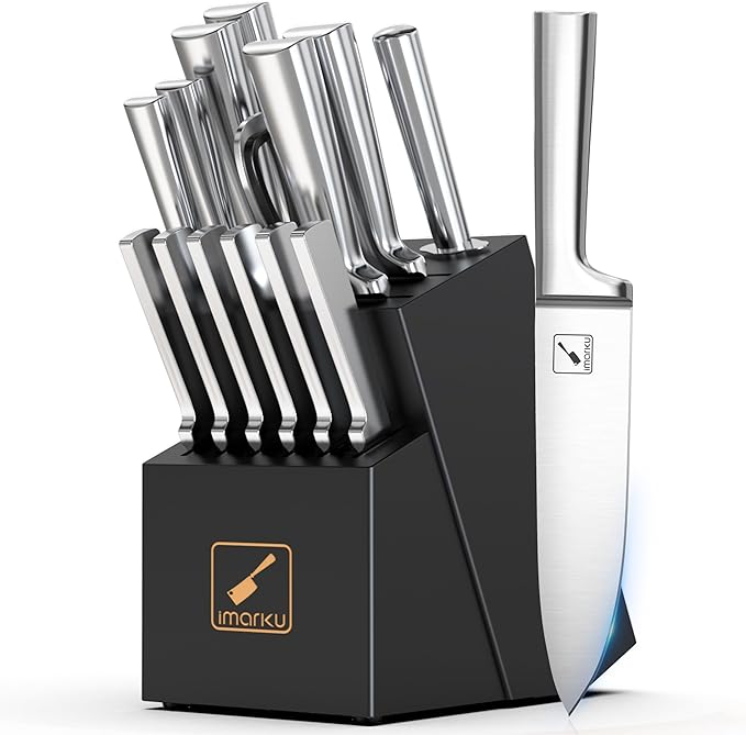 imarku 15 PCS Knife Set: Kitchen Knife Set with High Carbon Stainless Steel, Knife Block Set with Dishwasher Friendly Ultra Sharp Professional Chef Well Balance Knives Set, Best Gifts for Women Men