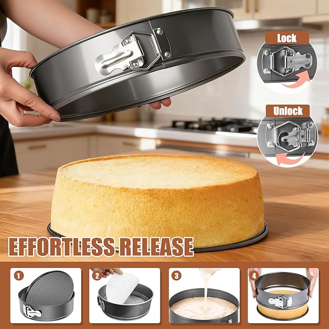 Springform Pan 9 Inch Nonstick with Removable Bottom, Leakproof Cheesecake Pans for Baking, 54 PCS Cake Pan Set with 1 Pcs Pans, 3 Pcs Scrappers and 50 PCS Parchment Paper. (1)