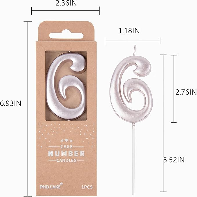 PHD CAKE 2.76 Inch Elegant Rose Gold 6 Number Birthday Candles, Rose Gold Number Candles, Cake Number Candles, Party Celebration