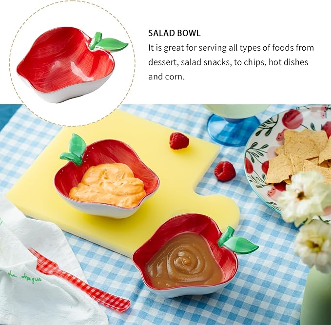 Apple Shaped Ceramic Bowl - 4 Inch Fruit Salad Dessert Dish for Kitchen & Dining Decor, Cute Snack Bowls for Kids Breakfast, Party Serving