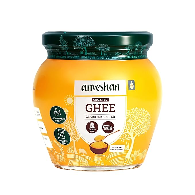 Anveshan Cow Ghee | Traditionally Bilona-Churned |Gut friendly |Keto friendly |High smoke point | Sustainably sourced | Casein free| Clarified Butter | 16.8 Fl. Oz (500mL)