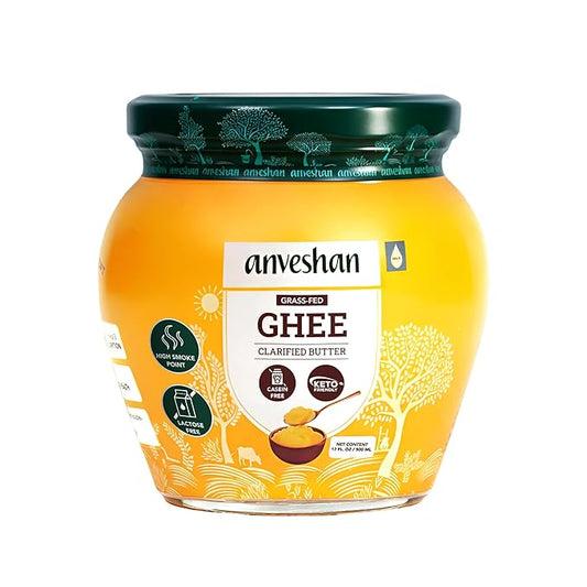 Anveshan Cow Ghee | Traditionally Bilona-Churned |Gut friendly |Keto friendly |High smoke point | Sustainably sourced | Casein free| Clarified Butter | 16.8 Fl. Oz (500mL)