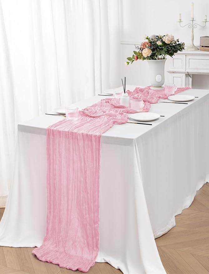 12 Pack Pink Table Runner 10FT Cheesecloth Table Runner 21 x 120 inch Boho Gauze Cheese Cloth Table Runner Rustic Sheer Table Runner for Party Wedding Bridal Baby Shower Birthday Table Decor