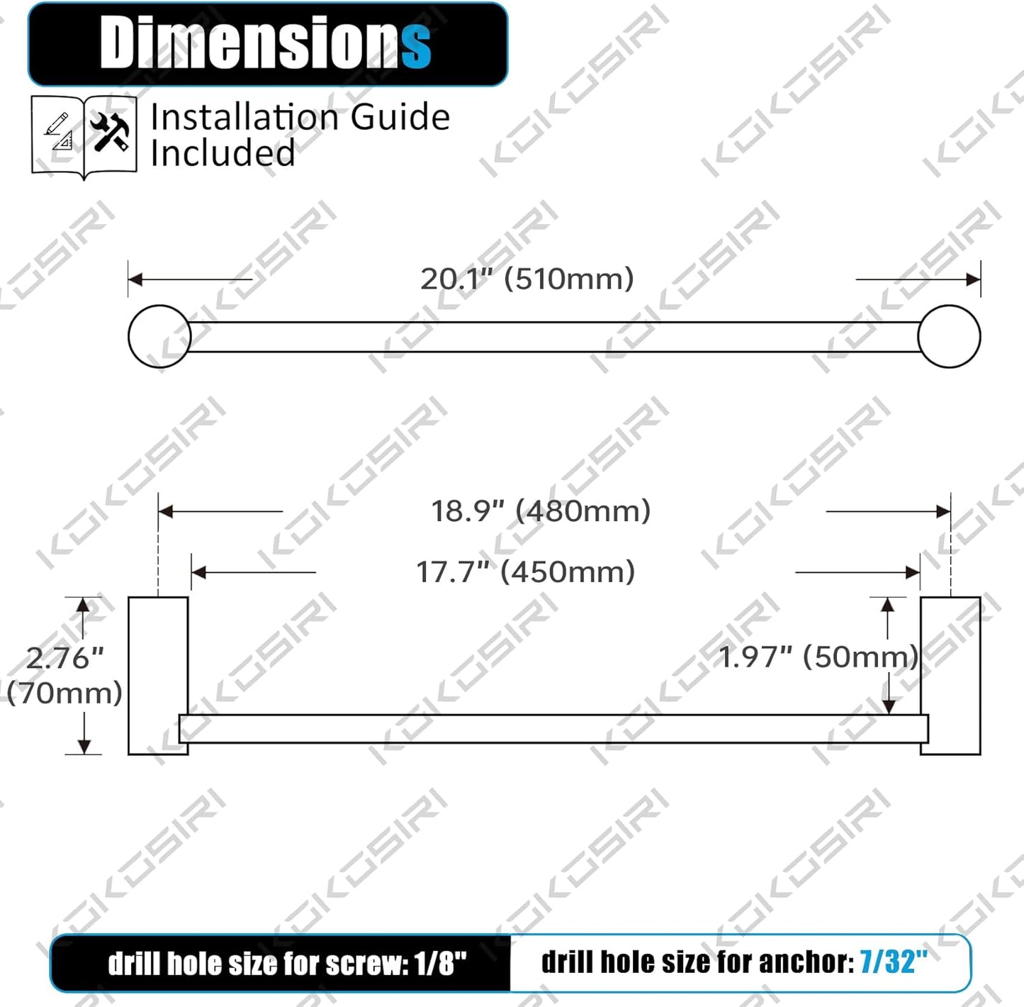 KOKOSIRI Bath Towel Bar 20-Inch Hand Towel Holder Single Rail for Lavatory and Bathroom Wall Mounted Oil Rubbed Bronze Stainless Steel, B4007ORB-L20