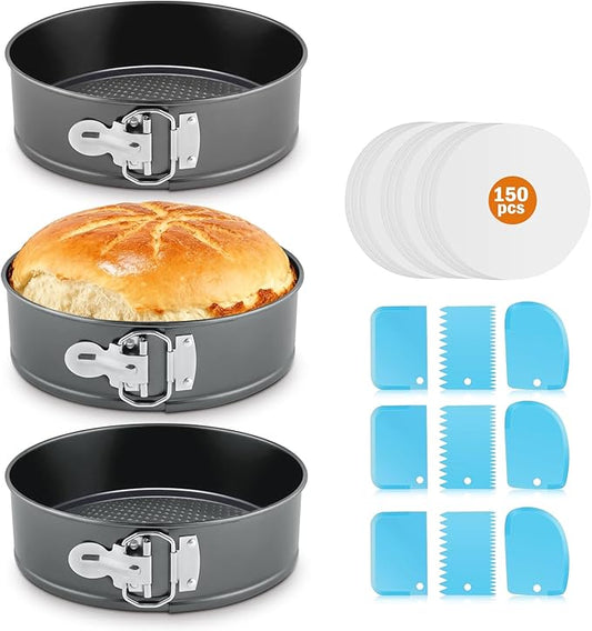Springform Pan 9 Inch Nonstick with Removable Bottom, Leakproof Cheesecake Pans for Baking, 54 PCS Cake Pan Set with 1 Pcs Pans, 3 Pcs Scrappers and 50 PCS Parchment Paper. (3)