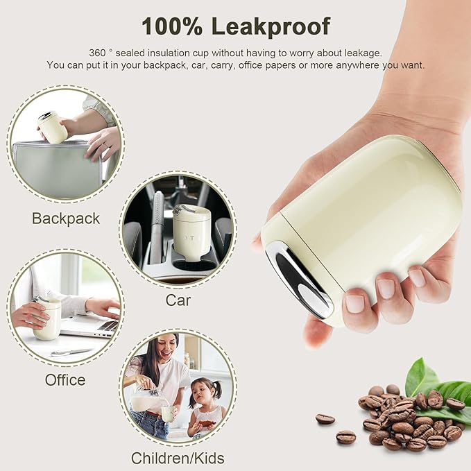 OTE Coffee Cup Travel Mug 12 OZ Leakproof, Keep Ice & Hot Personal Coffee Cup, 350 ML Vacuum Insulated Tumbler, BPA-Free Stainless Steel, Reusable Coffee Cups, Beige
