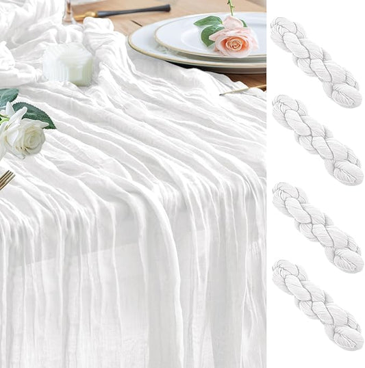 Wokceer Cheesecloth Table Runner White Christmas 4Pack 10FT Ivory Boho Gauze Cheese Cloth Table Runner for Party Long Rustic Sheer Table Runners for Baby Bridal Shower Wedding Easter Table Decor