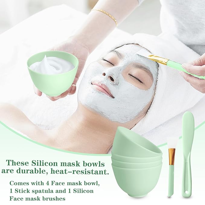 6Pcs Silicone Mixing Bowl, Silicone Bowls for Facial, DIY Face Mask Mixing Bowl for Home Salon Spa Face Skin Applicator Bowl Esthetician Supplies, Green