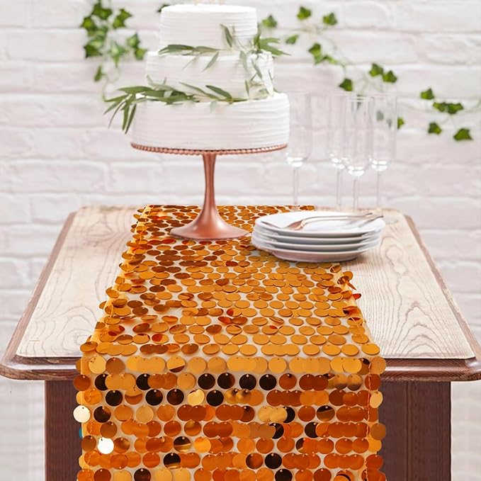 12 x 108 Inch Orange Sequin Table Runner Glitter Rectangle Big Sequin Table Runner for Wedding Party Birthday Christmas Halloween Decoration (1 Pack)