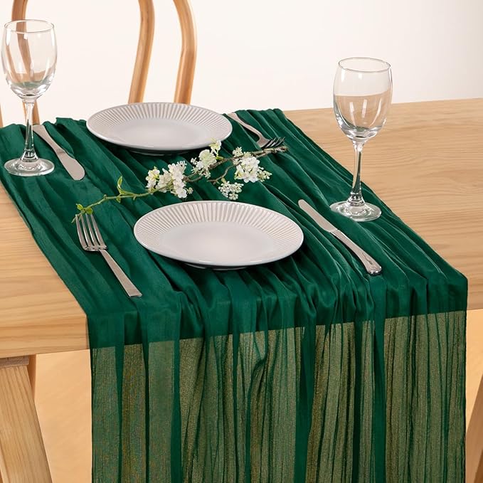 MLMC 3 Pack Emerald Green Cheesecloth Table Runner Boho Dark Green Cheese Cloth Table Runner 10ft Sheer Gauze Cheesecloth Decorations for Wedding Home Party Christmas Decor
