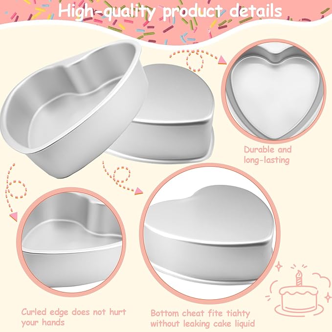 3Pcs Heart Shaped Cake Pans（6Inch+8Inch+10Inch） Aluminum Heart-Shaped Baking Pan Fun Cake Mold Baking Tool Kitchen DIY Mold For Birthdays and Weddings