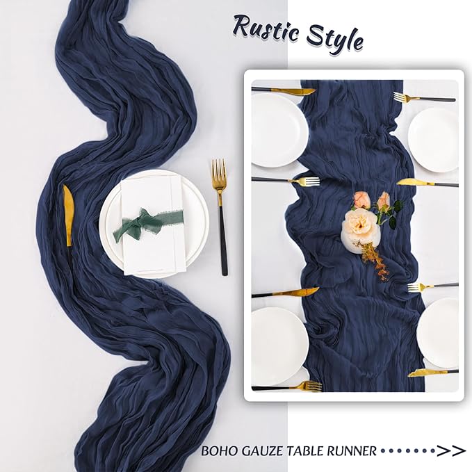 12 Pack Navy Blue Table Runner 10FT Cheesecloth Table Runner 21 x 120 inch Boho Gauze Cheese Cloth Table Runner Rustic Sheer Table Runner for Party Wedding Bridal Baby Shower Birthday Table Decor