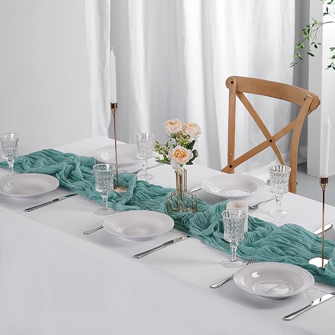 12 Pack Cheesecloth Table Runner 9ft,17 x 108 inch Gauze Table Runner Rustic Romantic Wedding Runner for Wedding Bridal Shower Fall Decoration,Dusty Blue