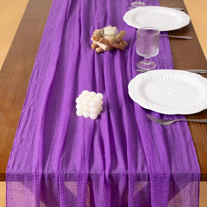 Socomi Purple Fall Thanksgiving Cheesecloth Table Runner Gauze 120 Inch Rustic Boho Cheese Cloth Runner for Wedding Party Baby Bridal Shower Centerpiece Decoration Holiday Home Decorations