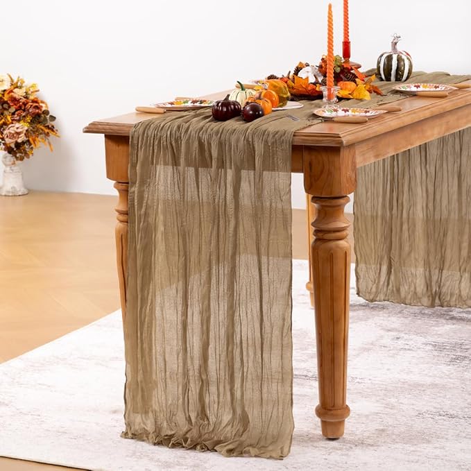 Nude Cheesecloth Table Runner 6 Pack Christmas Table Runners Boho Gauze 120 Inches Coffee Cheese Cloth Table Decor for Xmas Holiday Season Parties Wedding Bridal Baby Shower Tea Party Decor