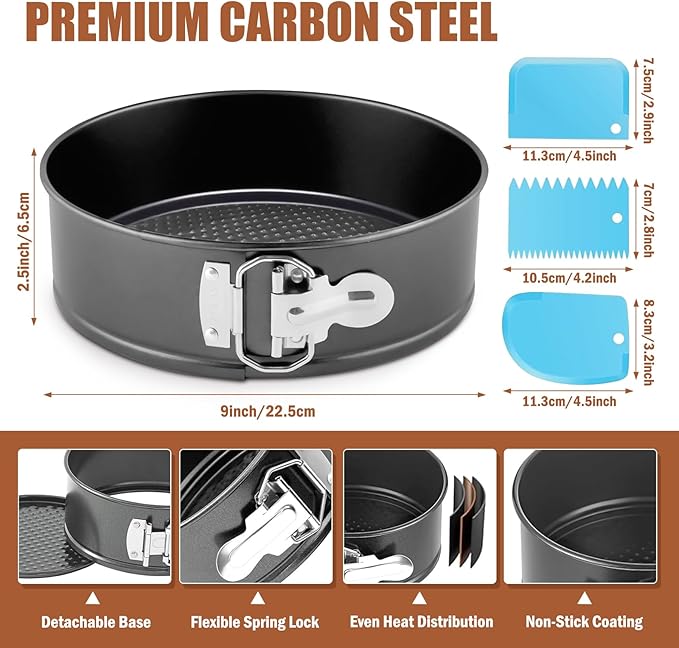 Springform Pan 9 Inch Nonstick with Removable Bottom, Leakproof Cheesecake Pans for Baking, 54 PCS Cake Pan Set with 1 Pcs Pans, 3 Pcs Scrappers and 50 PCS Parchment Paper. (1)