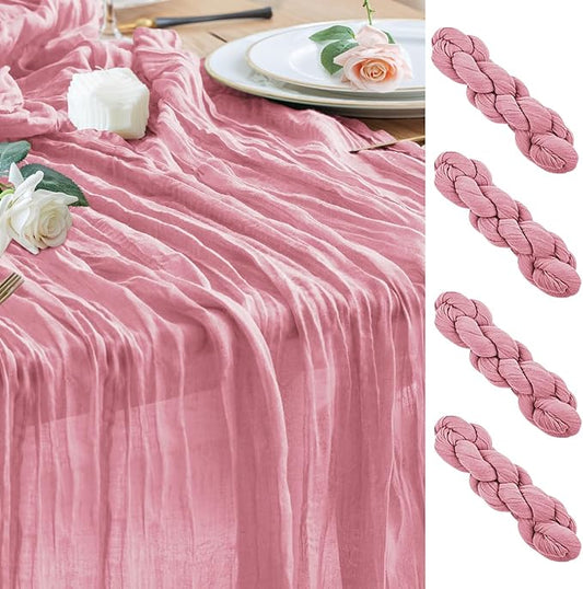 Wokceer Cheesecloth Table Runner 4Pack 10FT Pink Boho Gauze Cheese Cloth Table Runner for Party Long Rustic Sheer Table Runners for Baby Bridal Shower Wedding Easter Table Decor