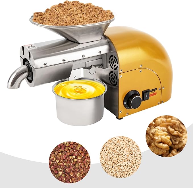 Oil Pressing Machine, 110V 1800W Electric Oil Mill Nut Seeds Oil Extractor Cold & Hot Press Machine for Peanuts Walnuts Soybeans, Temperature Control 122℉-572℉ (Not Used for Olives)