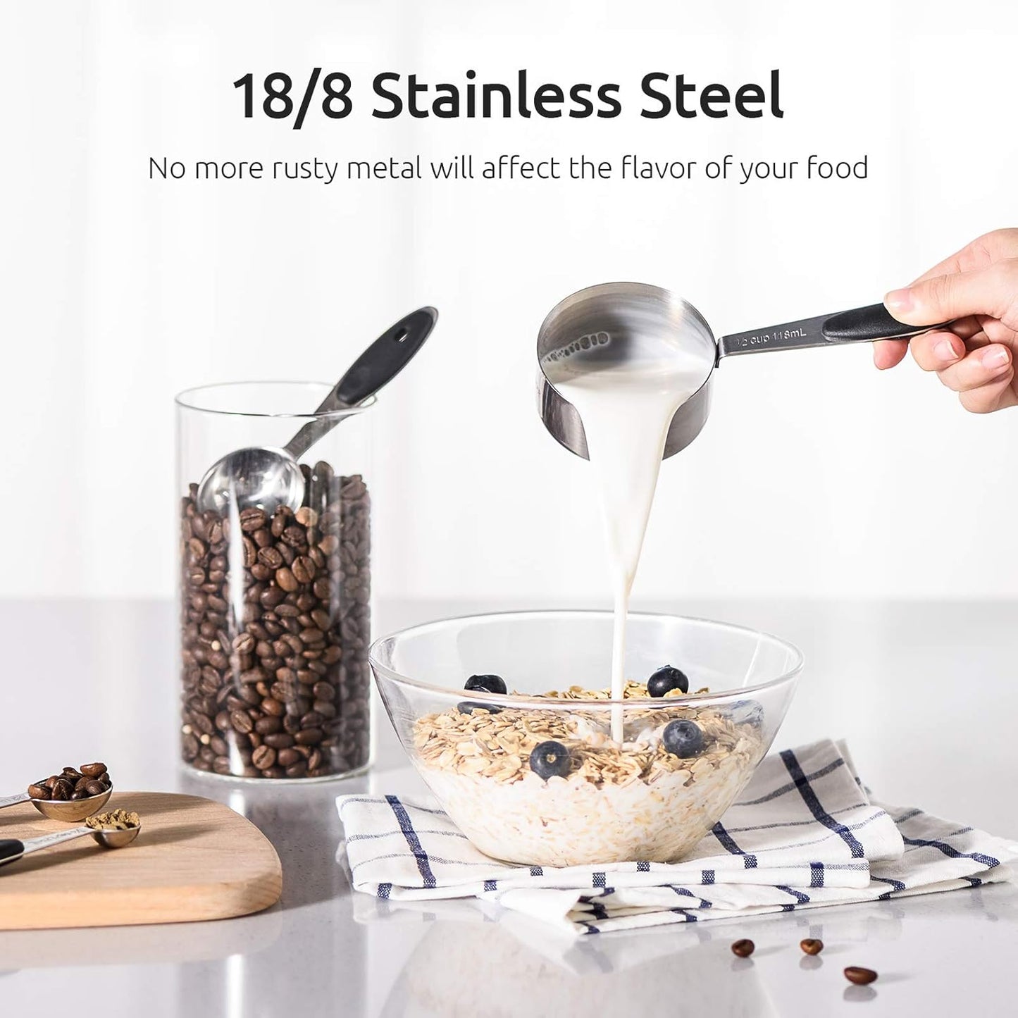 Measuring Cups : U-Taste 18/8 Stainless Steel Measuring Cups and Spoons Set of 10 Piece, Upgraded Thickness Handle(Black)