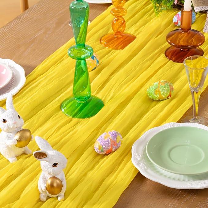 Lemon Yellow Cheesecloth Table Runner 4 Pack Christmas Table Runners Boho Gauze 120 Inches Yellow Cheese Cloth Table Decor for Xmas Holiday Season Parties Wedding Bridal Baby Shower Decor