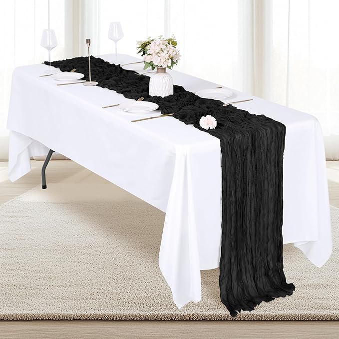 6 Pack Black Cheesecloth Table Runner 17x108 Inch Semi Sheer Boho Gauze Cheese Cloth Fabric Table Runners, for Wedding Party Baby Shower Birthday Home Decor Garden Farmhouse