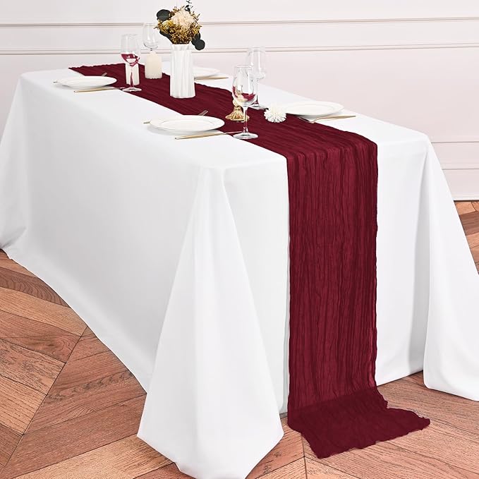 12 Pack Burgundy Table Runners 10Ft Cheesecloth Table Runner Rustic Gauze Table Runner Romantic Long Sheer Fabric Cheese Cloth Table Runner for Wedding Party Bridal Baby Shower