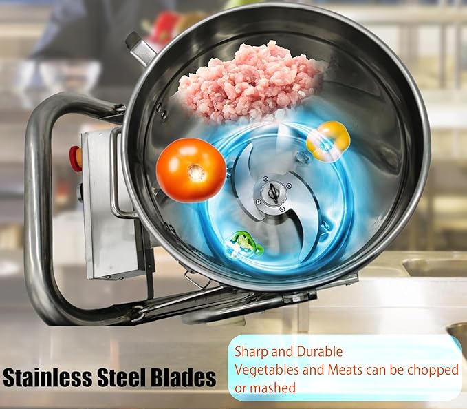 32L Commercial Food Processor, 1800W Stainless Steel Meat Grinder, Vegetable Cutter, Blender, Chopper with 2 Mobile Wheels Tiltable Bucket, for Fruits, Ginger, Garlic, Meat