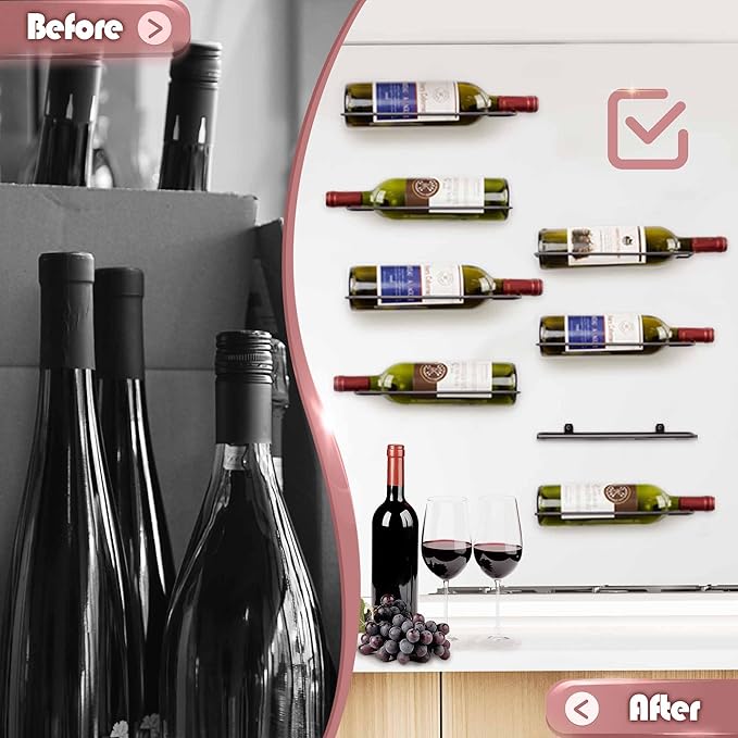 FLstudio Wall Mounted Wine Rack: 4 Bottle Wall Mount Wine Rack for Wine Bottles Display and Storage - Metal Wall Wine Bottle Organizer Holder for Wine Cellar Home Kitchen Bar Decor