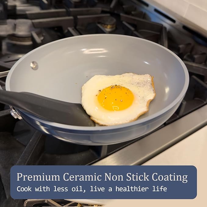 Ceramic Cookware Set Nonstick Pots and Pans Set with Lid PFAS-Free Non Toxic Cookware Set with Advanced G7 Ceramic Coating, Oven Safe Up To 500°F, Quick & Even Heat Distribution, Navy Blue