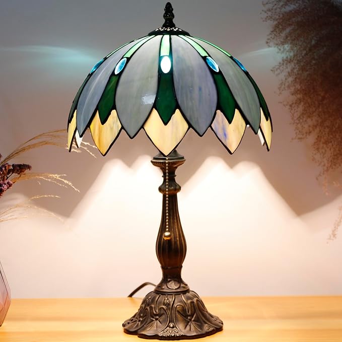 Table Lamp Base Replacement Only, Wide 6 Height 18 Inch, Fit for 8, 10, 12 Inch Tiffany Style Stained Glass Lampshade, Dark Bronze Finish,Resin, Push Switch On Cord