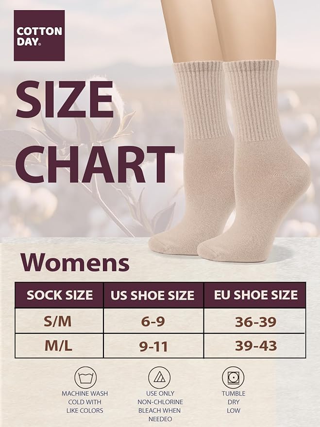 COTTON DAY Women's Soft Combed Cotton Dress Socks Seamless Toe Black White Gray Navy Blue Brown Beige