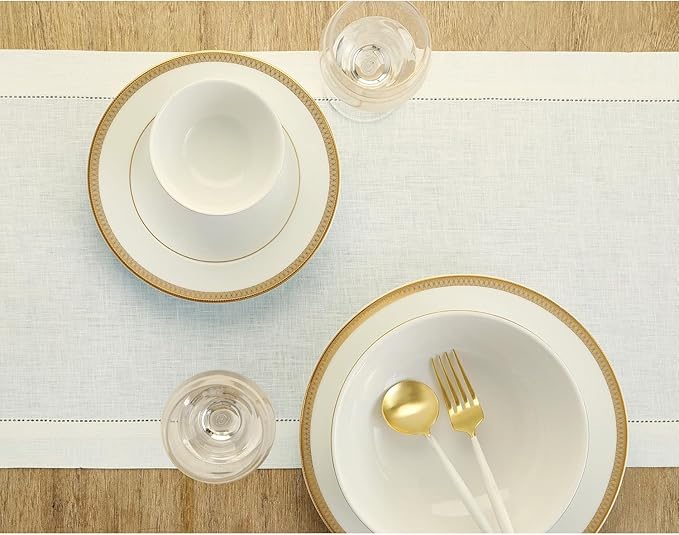 Solino Home Linen Ivory Table Runner 72 Inches Long - 100% Pure Linen Hemstitch Table Runner 14 x 72 Inch for Dresser, Dining, Christmas, Holiday, New Year - Classic Hemstitch