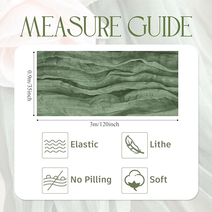 Wokceer Cheesecloth Table Runner 6Pack 10FT Sage Green Boho Gauze Fall Christmas Cheese Cloth Table Runner for Party Long Rustic Sheer Table Runners for Baby Bridal Shower Wedding Easter Table