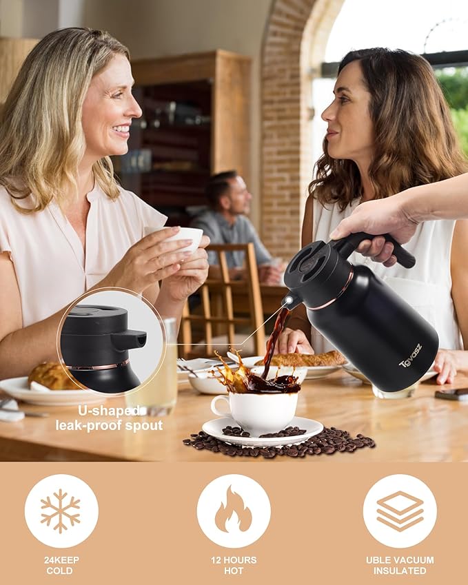 51 Oz Carafes for Hot Liquid, Stainless Steel Insulated Vacuum Thermal Coffee Carafes For Keeping Hot, 1.5 Liter Coffee Dispenser(Gold/Black)